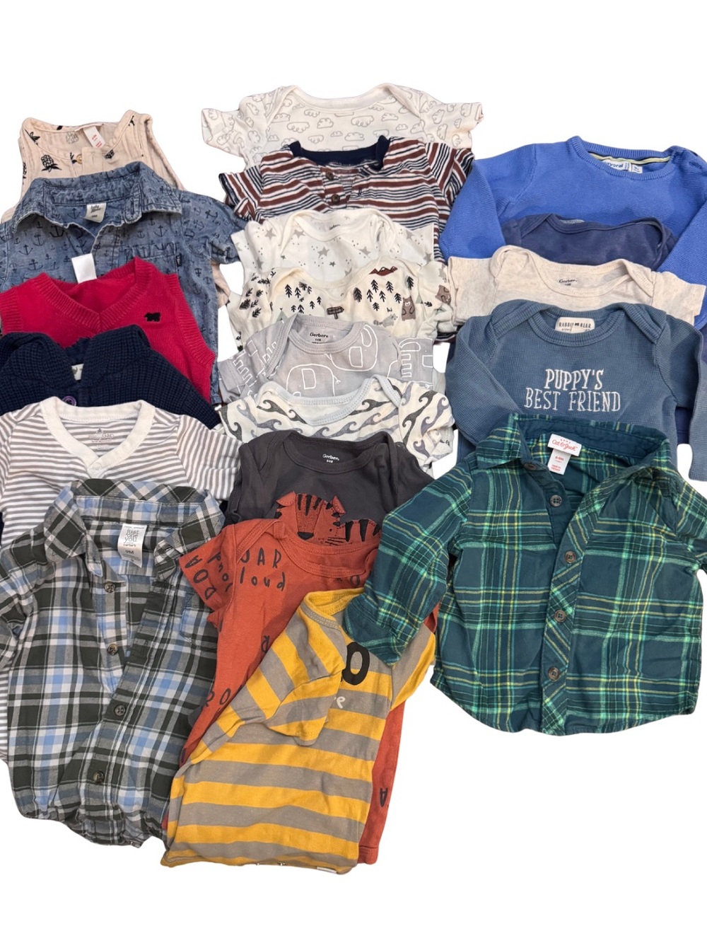 9 month Bundle- Assorted Kids Shirts & Tops — Blue, Green, Gray, Red, Yellow